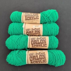 Lot of 4 DuPont Orlon 100% Acrylic Green Knitting Yarn Skeins Vintage